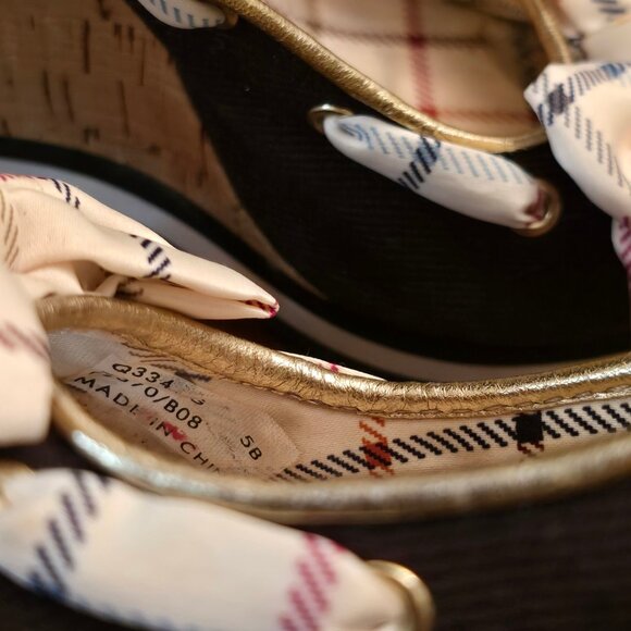 Coach Peep Toe Brown & Plaid Wedges - Picture 5 of 5